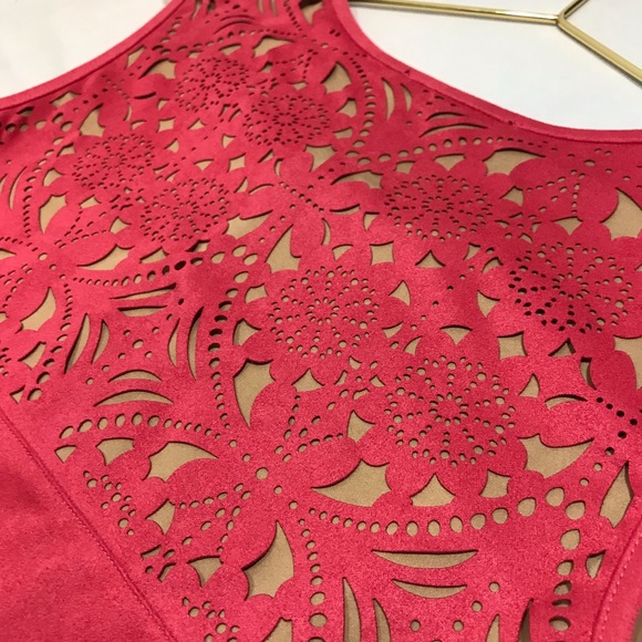 NWT Nordstrom Faux Suede Floral Cutout Lace Mango Pink Sleeveless Blouse Size S - Picture 4 of 8